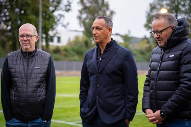 Dr. Dirk Kall (Kaufmaennischer Geschaeftsfuehrer, Alemannia Aachen), Rachid Azzouzi (Geschaeftsfuehrer Alemannia Aachen) und Bjoern Jansen (Alemannia Aachen, Praesident) TSV Alemannia Aachen Eroeffnung des neuen Trainigsplatzes, Saison 2026 2027, 09.10.2026 TSV Alemannia Aachen Eroeffnung des neuen Trainigsplatzes, Saison 2026 2027, 09.10.2026 Aachen Copyright: xEibner-Pressefoto J.xDerondeaux EP_JDU