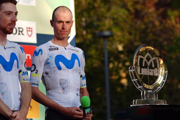 Spain s Enric Mas Nicolau of Movistar Team during the team presentation on the eve of the 120th edition of Il Lombardia cycling race, in Bergamo on October 9, 2026, prior to the 239 km one-day race from Bergamo to Como, Italy. Copyright: xGianxMattiaxD Alberto LaPressex