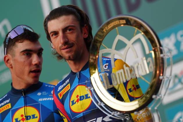 Italy s Giulio Ciccone of Lidl-Trek during the team presentation on the eve of the 120th edition of Il Lombardia cycling race, in Bergamo on October 9, 2026, prior to the 239 km one-day race from Bergamo to Como, Italy. Copyright: xGianxMattiaxD Alberto LaPressex