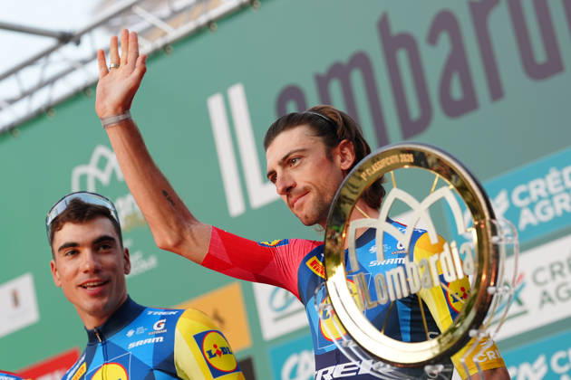 Italy s Giulio Ciccone of Lidl-Trek during the team presentation on the eve of the 120th edition of Il Lombardia cycling race, in Bergamo on October 9, 2026, prior to the 239 km one-day race from Bergamo to Como, Italy.  Copyright: xGianxMattiaxD Alberto LaPressex
