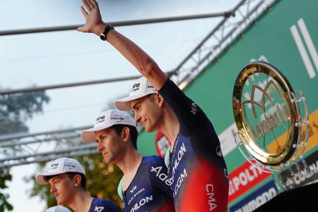 France s Paul Seixas of Decathlon CMA CGM Team during the team presentation on the eve of the 120th edition of Il Lombardia cycling race, in Bergamo on October 9, 2026, prior to the 239 km one-day race from Bergamo to Como, Italy.  Copyright: xGianxMattiaxD Alberto LaPressex