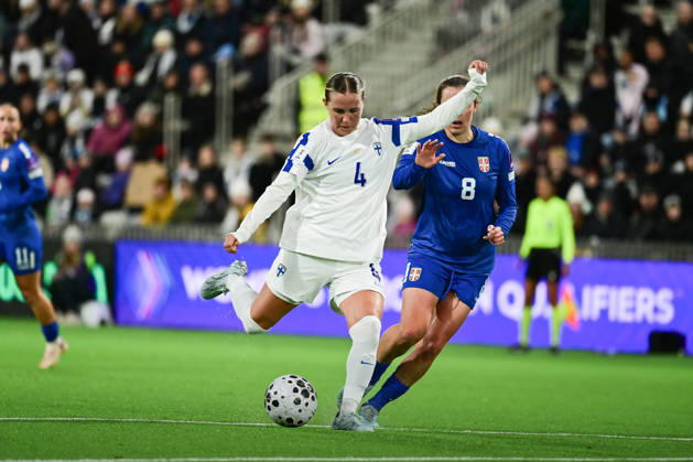 LKS 20261009 Ria Öling of Finland shoots during the women s European Qualifying play-off round first leg football match between Finland and Serbia in Tampere, Finland, on October 9, 2026, ahead of the 2027 FIFA Women s World Cup. - ANSSI TAKALA Tampere Finland XrKuIeEYLt4  Copyright: xAnssixTakalax XrKuIeEYLt4