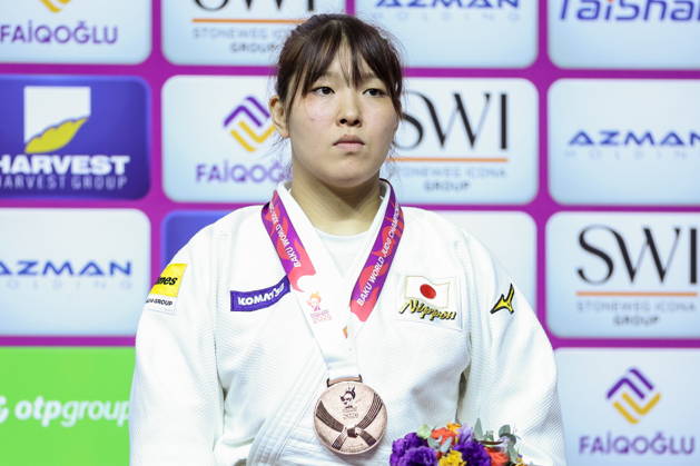 AZERBAIJAN, BAKU - OCTOBER 9, 2026: Kurena Ikeda of Japan celebrates her bronze medal during an award ceremony for the women s -78 kg category as part of the 2026 World Judo Championships at the National Gymnastics Arena. Mikhail Sinitsyn TASS 98999413