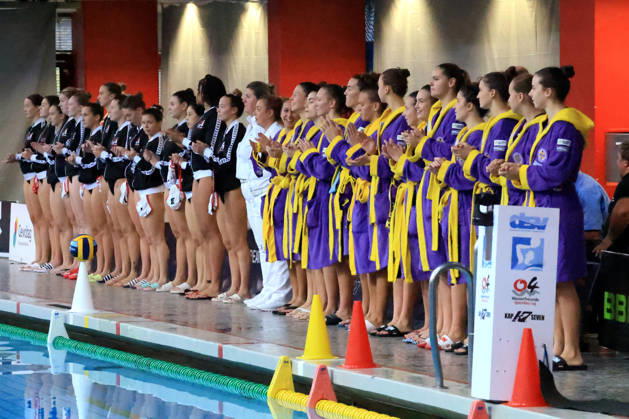 09.10.2026, GER, DEU, Deutschland Wasserball Frauen ,Wasserbal Champion League Qualifikation, Saison 2026, Berlin, Spandau 04 vs. UVSE Beide Mannschaften bei der Vorstellung nordphoto GmbH Engler Berlin Schwimmhalle-Schoeneberg Berlin Deutschland Copyright: xNordphotox xEnglerx