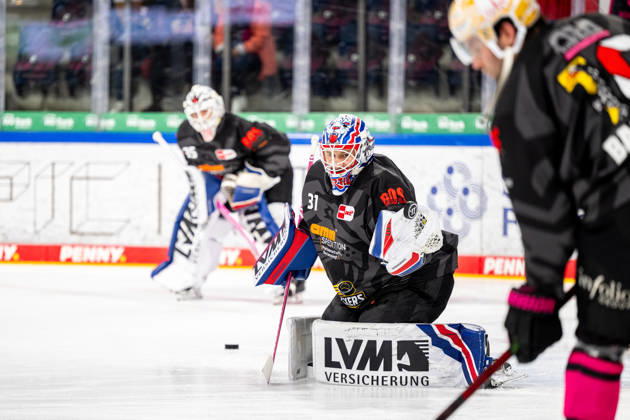 09.10.2026 - Eishockey - Saison 2026 2027 - Penny DEL - Nürnberg Ice Tigers Icetigers - Adler Mannheim - ThHa - xthxhax - Niklas Treutle (31, Nürnberg Ice Tigers, NIT ) hält den Puck vor Luis Janett (35, Nürnberg Ice Tigers, NIT )