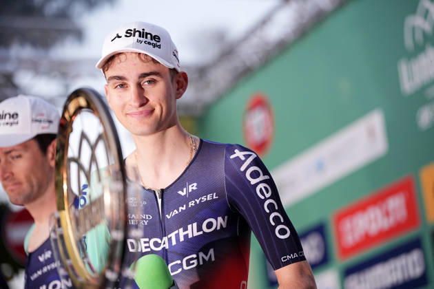 France s Paul Seixas of Decathlon CMA CGM Team during the team presentation on the eve of the 120th edition of Il Lombardia cycling race, in Bergamo on October 9, 2026, prior to the 239 km one-day race from Bergamo to Como, Italy. Copyright: xMarcoxAlpozzi LaPressex
