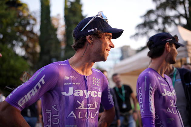 Australia s Michael Matthews of Team Jayco AlUla during the team presentation on the eve of the 120th edition of Il Lombardia cycling race, in Bergamo on October 9, 2026, prior to the 239 km one-day race from Bergamo to Como, Italy. Copyright: xMarcoxAlpozzi LaPressex