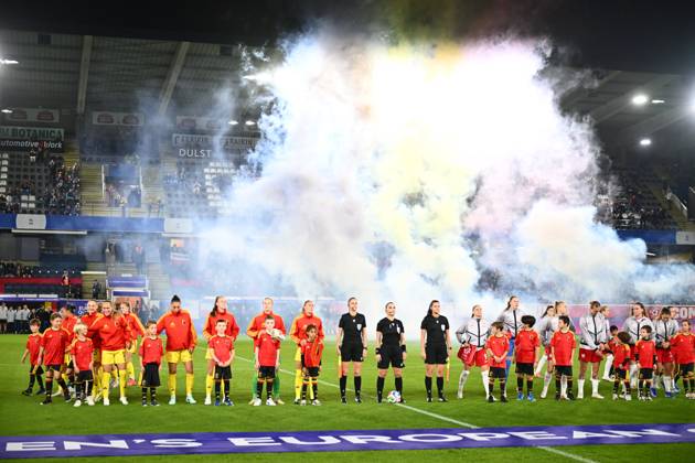 Belgium v Poland - FIFA Women s World Cup 2027 UEFA Qualifiers LEUVEN, BELGIUM - OCTOBER 09 : Players of Belgium before the FIFA Women s World Cup 2027 UEFA European Qualifiers play-offs round 1 path 2 first leg match between Belgium and Poland on October 9, 2026 in Leuven, Belgium, 09 10 2026 Leuven Belgium Copyright: xVincentxKalutx