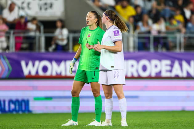 Women s World Cup Qualifier: Romania vs. Norway, Bucharest, October 9, 2026—Cecilie Fiskerstrand and Signe Gaupset in the Women s World Cup qualifying match between Romania and Norway at Stadionul Arcul de Triumf in Bucharest. Photo by Nikola Krstic, NTB. EDITORIAL USE ONLY. RESTRICTED USE FOR BETTING. COMPANIES Copyright: xNikolaxKrsticx xNTBx