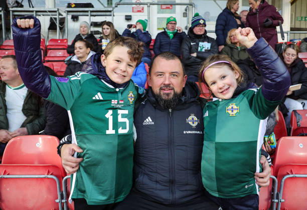 2027 FIFA Women s World Cup Round One Qualifying Play-off First Leg, Inver Park, Larne 9 10 2026 Northern Ireland vs Portugal A view of Northern Ireland fans ahead of the match A view of Northern Ireland fans ahead of the match 9 10 2026 Copyright: xx N Ireland v Portugal_017