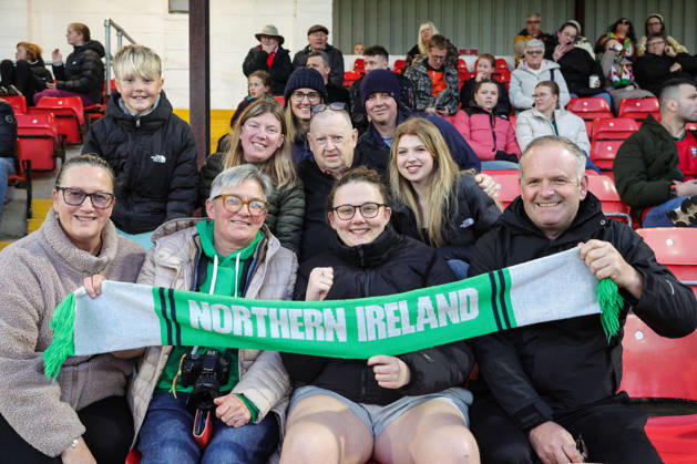 2027 FIFA Women s World Cup Round One Qualifying Play-off First Leg, Inver Park, Larne 9 10 2026 Northern Ireland vs Portugal A view of Northern Ireland fans ahead of the match A view of Northern Ireland fans ahead of the match 9 10 2026 Copyright: xx N Ireland v Portugal_021