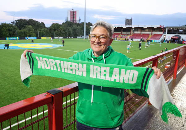 2027 FIFA Women s World Cup Round One Qualifying Play-off First Leg, Inver Park, Larne 9 10 2026 Northern Ireland vs Portugal A view of a Northern Ireland fan ahead of the match A view of a Northern Ireland fan ahead of the match 9 10 2026 Copyright: xx N Ireland v Portugal_022