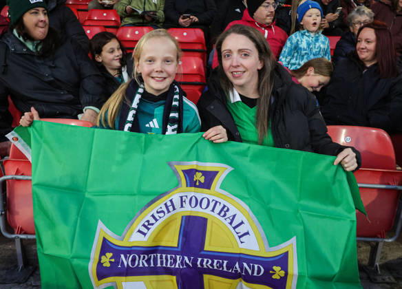 2027 FIFA Women s World Cup Round One Qualifying Play-off First Leg, Inver Park, Larne 9 10 2026 Northern Ireland vs Portugal A view of Northern Ireland fans ahead of the match A view of Northern Ireland fans ahead of the match 9 10 2026 Copyright: xx N Ireland v Portugal_024