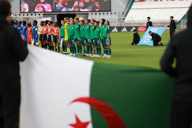 Algerie vs Republique centrafricaine feminine (Qualifications JO Les titulaires algeriens posent pour une photo de groupe avant le match Algerie contre Republique centrafricaine feminine, Qualifications JO Los Angeles 2028, au Stade de 5 Juillet a Alger, en Algerie, le 09 Octobre 2026 (Photo By Billel Bensalem APP Images) Alger Algerie Copyright: xAlgà riexPressexPhotosxAPPxBillelxBensalemx xAPPxImagesx 670A1630
