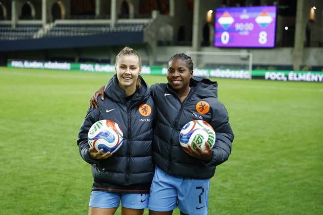 FELCSUT, 09-10-2026 , Pancho Arena, season 2026 2027 , UEFA worldcup qualification football play-offs round 1 , match between Hungary and The Netherlands (women) 1st leg final score 0-8. Pictures shows a double hattrick by Netherlands player Lineth Beerensteyn and Netherlands player Victoria Pelova Hungary - Netherlands (women) x208080883x Copyright: