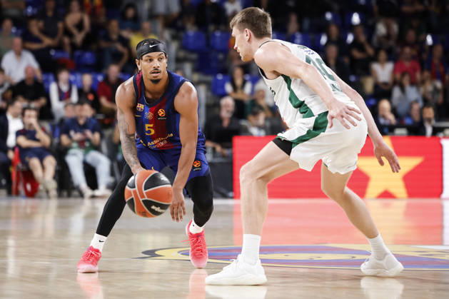 October 9, 2026, Barcelona, Barcelona, Spain: Juntin Robinson of FC Barcelona, Barca in action during the EuroLeague League Phase MD 4 match played between FC Barcelona and Zalgiris Kaunas at Palau Blaugrana on October 09, 2026 in Barcelona, Spain. FC Barcelona V Zalgiris Kaunas - Euroleague 2026 2027  - ZUMAa181 20261009_zaa_a181_303 Copyright: xJavierxBorregox