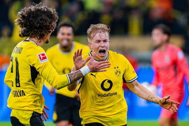 1. Bundesliga, 5. Spieltag, Borussia Dortmund vs. Werder Bremen am 09.10.2026 Tor zum 1:0 durch Daniel Svensson mit Fabio Silva Copyright: xBahhoxKarax