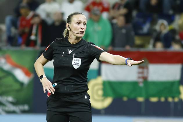 FELCSUT, 09-10-2026 , Pancho Arena, season 2026 2027 , UEFA worldcup qualification football play-offs round 1 , match between Hungary and The Netherlands (women) 1st leg final score 0-8. Pictures shows referee Olga Blotskaya (BLR) Hungary - Netherlands (women) x208081354x Copyright: