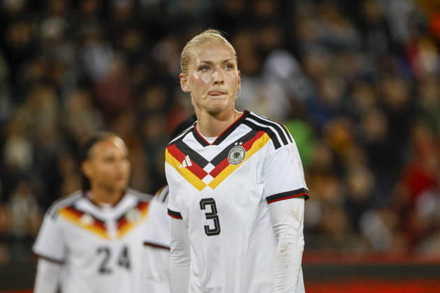 Camilla Küver, Kuver (Deutschland, 03), Mimik, Gesichtsausdruck, Emotion , Deutschland, Fussball, Frauen, Freundschaftsspiel, 2026, Deutschland vs. Australien, 09.10.2026, Karlsruhe BBBank Wildpark Deutschland Copyright: xGrantxHubbsx