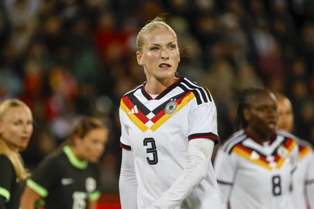 Camilla Küver, Kuver (Deutschland, 03), Mimik, Gesichtsausdruck, Emotion , Deutschland, Fussball, Frauen, Freundschaftsspiel, 2026, Deutschland vs. Australien, 09.10.2026, Karlsruhe BBBank Wildpark Deutschland Copyright: xGrantxHubbsx