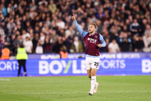 West Ham United v Queens Park Rangers 09 October 2026, London - EFL Championship Football - West Ham United v Queens Park Rangers - Jarrod Bowen of West Ham United celebrates their first goal - Photo: Jacques Feeney Offside. London UK Copyright: xJacquesxFeeneyx xOffsidexOffside