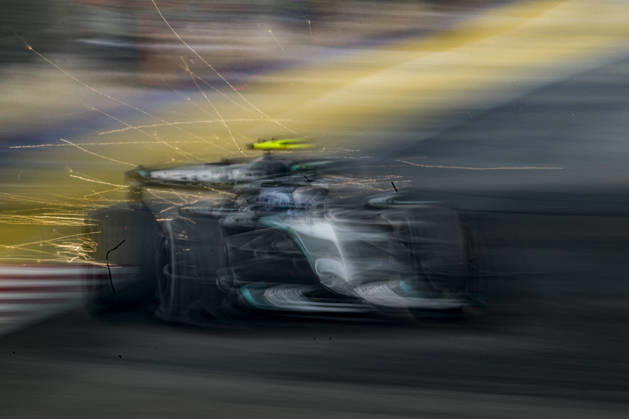 October 9, 2026, Singapore, Tamilnadu, Singapore: George Russell of Mercedes takes a turn during FP1, Friday, 9 October , Singapore Grand Prix 2026, Marina Bay Street Circuit, Singapore 2026. Formula 1: Singapore Grand Prix 2026 - ZUMAc251 20261009_znp_c251_034 Copyright: xVikramxChandrasekarx