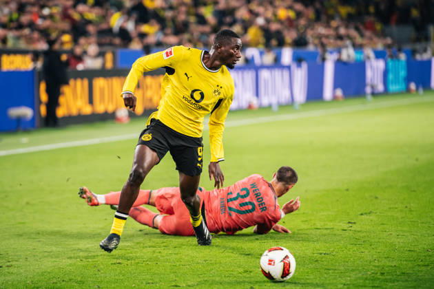 Borussia Dortmund v SV Werder Bremen - Bundesliga 2026 27 Serhou Guirassy of Borussia Dortmund in action against Marco Friedl during the Bundesliga match between Borussia Dortmund and SV Werder Bremen at Signal Iduna Park in Dortmund, Germany, on October 9, 2026. Dortmund Germany Copyright: xHeshamxElsherifx originalFilename:elsherif-notitle261009_np8XW