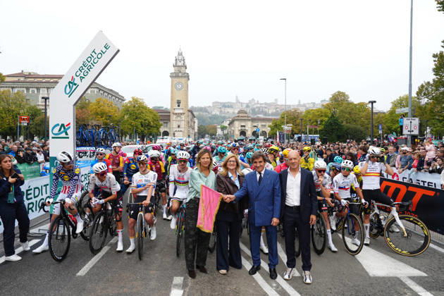 Start the race with Urbano Cairo and institutions during the 120th edition of the Il Lombardia, Tour of Lombardy cycling race, a 239 km one day race from Bergamo to Como on October 10, 2026, Italy.  Copyright: xGianxMattiaxD™Alberto LaPressex