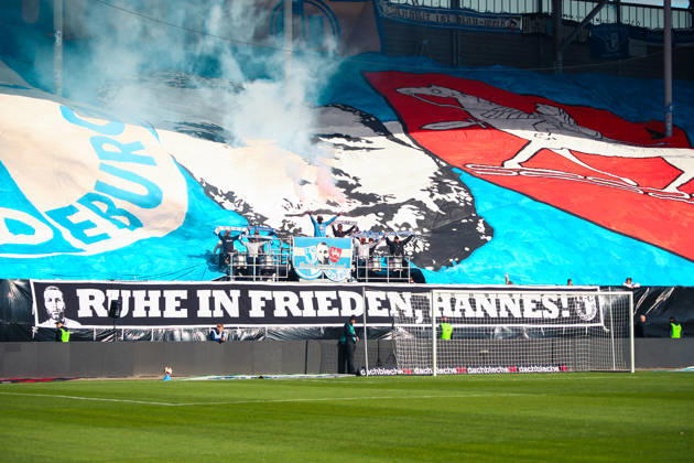 Deutschland: Fussball 2. Bundesliga 2026 2027, 7. Spieltag - 1. FC Magdeburg vs Hannover 96 - Avnet Arena (Magdeburg): Zuschauer, Fans, Tribüne...horeographie, Fanchoreo, Copyright: xAymanxAlahmedx