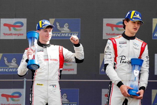 AUTO - MLC 2026 - PORTIMAO 12 ROGEON Arthur (fra), RABER August (uae), Brutal Fish Campos Racing, Ligier JS P325 - Toyota, LMP3, podium, portrait celebration during the 6th round of the 2026 Michelin Le Mans Cup on the Autodromo Internacional do Algarve from October 8 to 10, 2026 in Portimao, Portugal - PortimaoPortugal  Copyright: xPauloxMariax