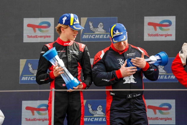 AUTO - MLC 2026 - PORTIMAO 66 PARROW Steve (ger), PEDERSEN Mikkel Gaarde (den), Rinaldi Racing, Ligier JS P325 - Toyota, LMP3 Pro Am, podium, portrait celebration during the 6th round of the 2026 Michelin Le Mans Cup on the Autodromo Internacional do Algarve from October 8 to 10, 2026 in Portimao, Portugal - PortimaoPortugal  Copyright: xPauloxMariax