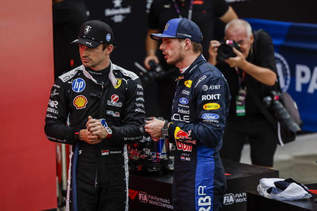 F1 - SINGAPORE GRAND PRIX 2026 LECLERC Charles (mco), Scuderia Ferrari SF-26, VERSTAPPEN Max (nld), Red Bull Racing Ford RB22, portrait during the 2026 Formula 1 Singapore Grand Prix, 17th round of the 2026 Formula One World Championship, WM, Weltmeisterschaft from October 9 to 11, 2026 on the Marina Bay Street Circuit, in Singapore, Singapore - SingaporeSingapore Copyright: xJulienxDelfossex