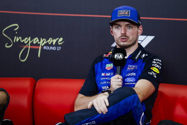 F1 - SINGAPORE GRAND PRIX 2026 Post Sprint Race, press conference, PK, Pressekonferenz VERSTAPPEN Max (nld), Red Bull Racing Ford RB22, portrait during the 2026 Formula 1 Singapore Grand Prix, 17th round of the 2026 Formula One World Championship, WM, Weltmeisterschaft from October 9 to 11, 2026 on the Marina Bay Street Circuit, in Singapore, Singapore - SingaporeSingapore Copyright: xJulienxDelfossex