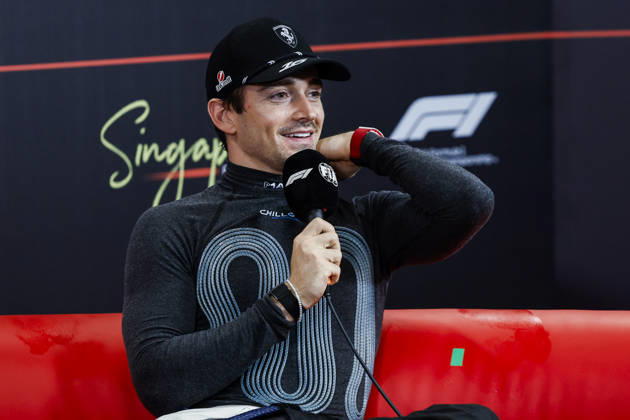 F1 - SINGAPORE GRAND PRIX 2026 Post Sprint Race, press conference, PK, Pressekonferenz LECLERC Charles (mco), Scuderia Ferrari SF-26, portrait, Cooling vest during the 2026 Formula 1 Singapore Grand Prix, 17th round of the 2026 Formula One World Championship, WM, Weltmeisterschaft from October 9 to 11, 2026 on the Marina Bay Street Circuit, in Singapore, Singapore - SingaporeSingapore Copyright: xJulienxDelfossex