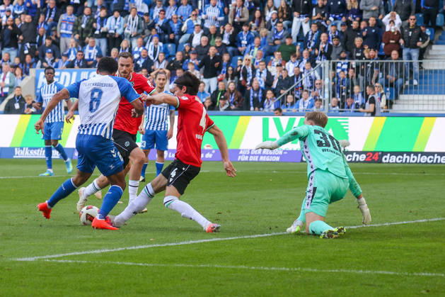 10.10.2026, xgox, Fussball - 2.Bundesliga 1.FC Magdeburg - Hannover 96 emspor, v.l. Tor zum 2:0 durch Emmanuel Iyoha (Magdeburg, 8) (DFL DFB REGULATIONS PROHIBIT ANY USE OF PHOTOGRAPHS as IMAGE SEQUENCES and or QUASI-VIDEO) Magdeburg