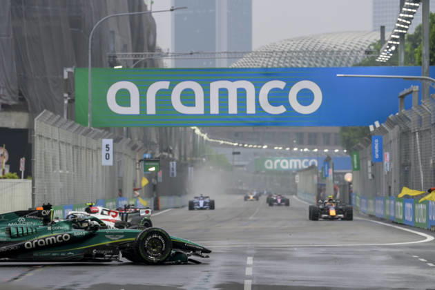 October 10, 2026, Singapore, Tamilnadu, Singapore: George Russell of Mercedes car on the track after he and Sergio Perez of Cadillac collide during the sprint on Saturday 10th October , Singapore Grand Prix 2026, Marina Bay Street Circuit. Singapore Singapore - ZUMAc251 20261010_znp_c251_019 Copyright: xVikramxChandrasekarx
