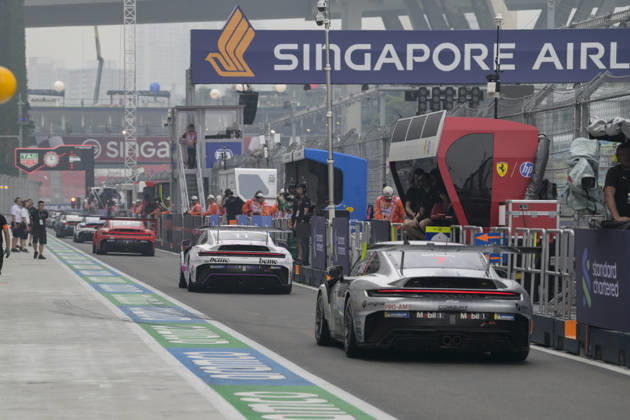 October 10, 2026, Singapore, Tamilnadu, Singapore: Porsche Carerra cars in the pit lane before qualifying Saturday 10th October , Singapore Grand Prix 2026, Marina Bay Street Circuit. Formula 1: Singapore Grand Prix 2026  - ZUMAc251 20261010_znp_c251_032 Copyright: xVikramxChandrasekarx