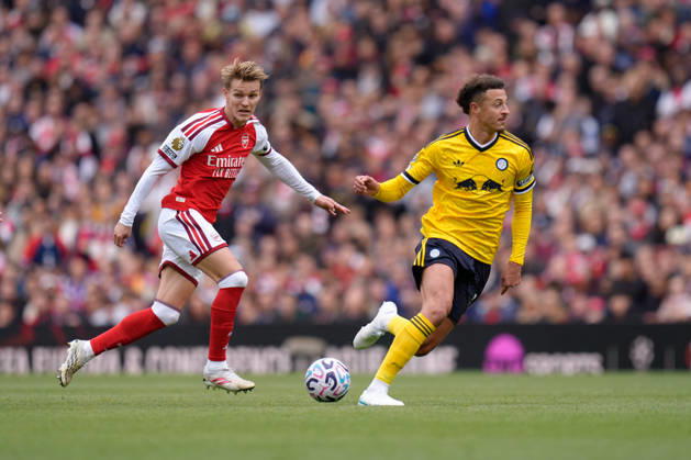 10th October 2026; Emirates Stadium, London, England; Premier League Football, Arsenal versus Leeds United; Martin Odegaard of Arsenal runs with the ball TomxMajor