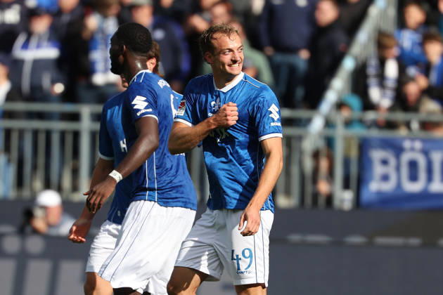 2026.10.10 Fussball 2.Bundesliga SV Darmstadt 98 - Energie Cottbus v.l., Fynn Luca Lakenmacher (SV Darmstadt 98) seen celebrating after scoring goal to 3:1 Copyright: HMBxMedia JoaquimxFerreira