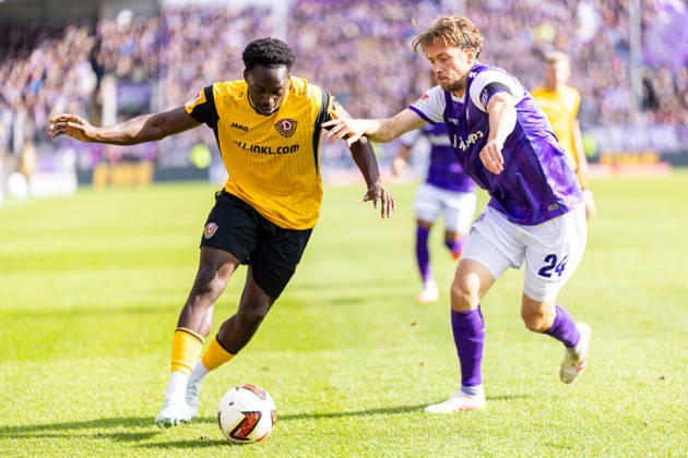 (L-R) Kennedy Okpala (SG Dynamo Dresden, 07) im Zweikampf mit Jannik Mueller (VfL Osnabrueck, 24) GER, VfL Osnabrueck vs. SG Dynamo Dresden, Fussball, 2. Bundesliga, 7. Spieltag, Spielzeit 2026 2027, 10.10.2026 DFL Regulations prohibit any use of photographers as image sequences and or quasi-video. GER, VfL Osnabrueck vs. SG Dynamo Dresden, Fussball, 2. Bundesliga, 7. Spieltag, Spielzeit 2026 2027, 10.10.2026 Osnabrueck Copyright: xEibner-Pressefoto JanxRollingerx EP_JSK