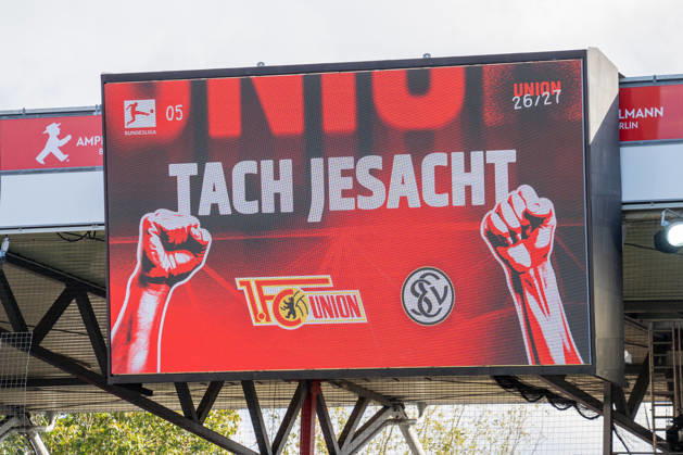 Deutschland: Fussball 1. Bundesliga, 5. Spieltag 2026 2027, 1.FC Union Berlin - SV Elversberg am 10.10.2026 in Berlin (Stadion An der Alten Försterei): Anzeigetafel, Stadionanzeige, Copyright: xSvenxHeidmannx