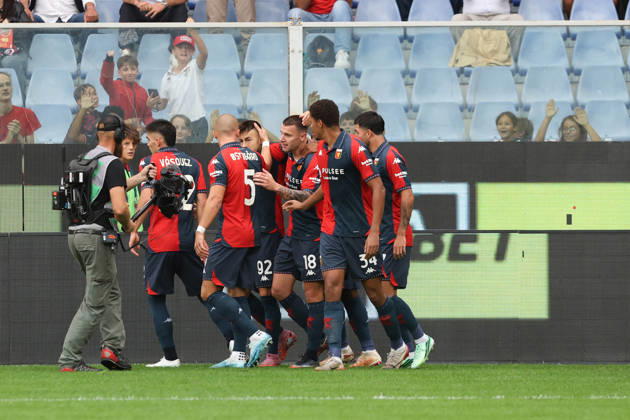 GenoaÕs Milutin Osmajic celebrates after scoring a goal for his team during the Serie A soccer match between Genoa and Fiorentina at the Luigi Ferraris Stadium in Genoa, Italy - Saturday, October 10, 2026. - Soccer . Copyright: xTanoxPecoraro LaPressex