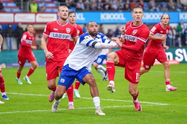 Deutschland: Fussball, 3. Liga, 8. Spieltag, Hänsch-Arena, Meppen, Emsland, Niedersachsen, SV Meppen vs. VfB Stuttgart U21, U 21 VfB Stuttgart II: Cyrill Akono (SV Meppen, 9) Copyright: xMichelxWittex