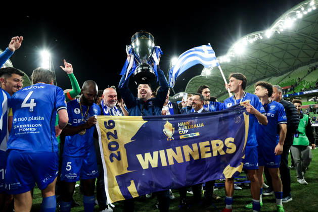 October 10, 2026, Melbourne, Victoria, Australia: MELBOURNE, AUSTRALIA - OCTOBER 10: South Melbourne FC celebrates after defeating Melbourne Victory FC in the 2026 Hahn Australia Cup Final at AAMI Park on October 10, 2026 in Melbourne, Australia. South Melbourne FC V Melbourne Victory FC - Australia Cup 2026 Final - ZUMAp121 20261010_zsp_p121_025 Copyright: xChrisxPutnamx