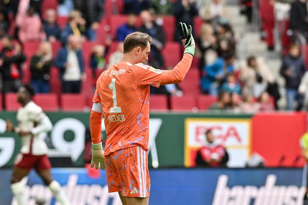 AUGSBURG, GERMANY; 10. OCTOBER: Manuel NEUER (FC Bayern Munich 1) after his mistake before the goal 1-0 by Robin FELLHAUER (FC Augsburg 19) during the Bundesliga Match between FC Augsburg vs. FC Bayern Munich at Matchday 5 at WWK-Arena DFL REGULATIONS PROHIBIT ANY USE OF PHOTOGRAPHS AS IMAGE SEQUENCES AND OR QUASI-VIDEO Copyright: xBEAUTIFULxSPORTS Goldbergx