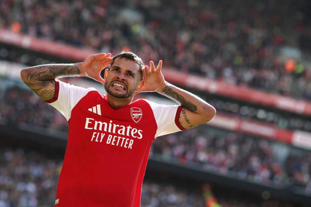 Arsenal v Leeds United 10 October 2026, London - Premier League Football - Arsenal v Leeds United - Bruno Guimaraes of Arsenal celebrates scoring their 2nd goal - Photo: Charlotte Wilson Offside. London UK Copyright: xCharlottexWilsonx xOffsidexOffside