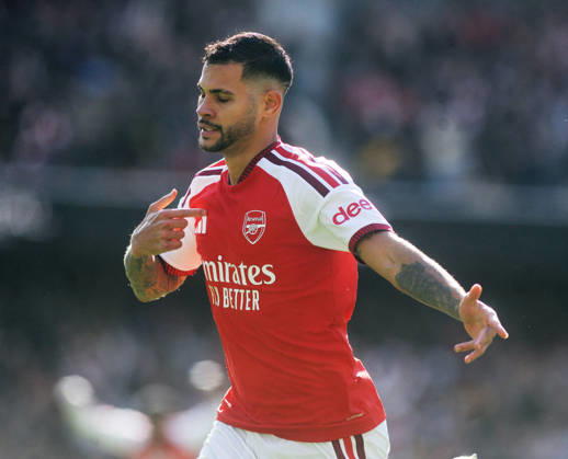 Football - 2026 2027 Premier League - Arsenal vs Leeds United - Emirates Stadium - Saturday 10th October 2026 Bruno Guimaraes of Arsenal celebrates scoring the winning goal 