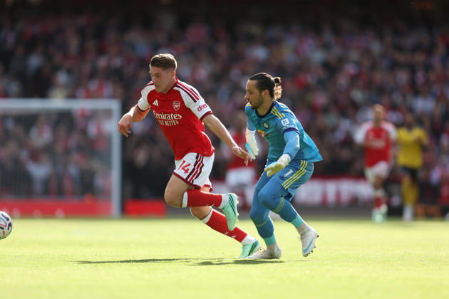 Arsenal v Leeds United 10 October 2026, London - Premier League Football - Arsenal v Leeds United - Viktor Gyokeres of Arsenal pulls away from Leeds United goalkeeper James Trafford - Photo: Charlotte Wilson Offside. London UK Copyright: xCharlottexWilsonx xOffsidexOffside