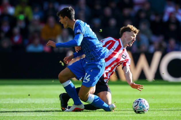 Sunderland v Brighton and Hove Albion - Premier League 2026 27 Chema Andres of Brighton and Hove Albion and Thomas Meunier of Sunderland challenge during the Premier League 2026 27 match between Sunderland and Brighton & Hove Albion at Stadium of Light on October 10, 2026 in Sunderland, England. WARNING! This Photograph May Only Be Used For Newspaper And Or Magazine Editorial Purposes. May Not Be Used For Publications Involving 1 player, 1 Club Or 1 Competition Without Written Authorisation From Football DataCo Ltd. For Any Queries, Please Contact Football DataCo Ltd on +44 (0) 207 864 9121 Sunderland Stadium of Light England United Kingdom Copyright: xAllstarxPicturexLibraryxLtdx