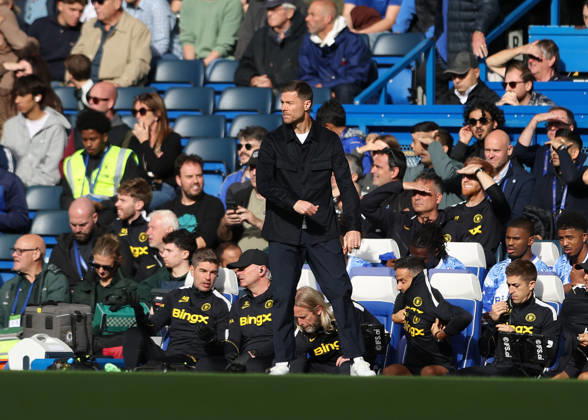 10th October 2026; Stamford Bridge, London, England; Premier League Football, Chelsea versus Bournemouth; Chelsea manager Xabi Alonso observing his players from the touchline JohnxPatrickxFletcher